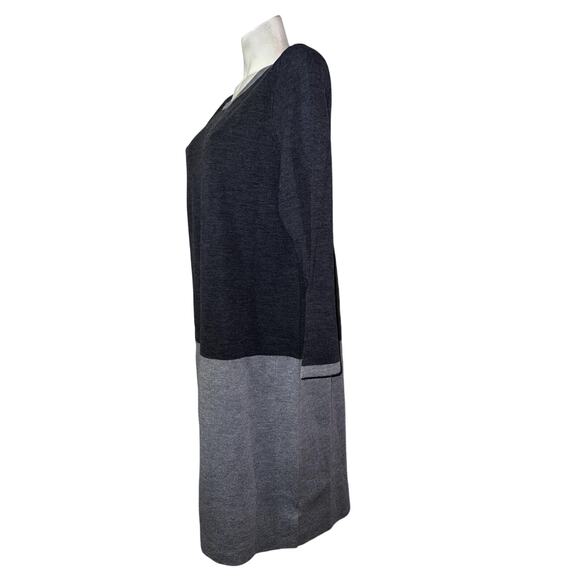 New TALBOTS Plus Size 2X 2-tone Gray Pure Merino Wool LS Sweater Dress Office - Picture 4 of 9